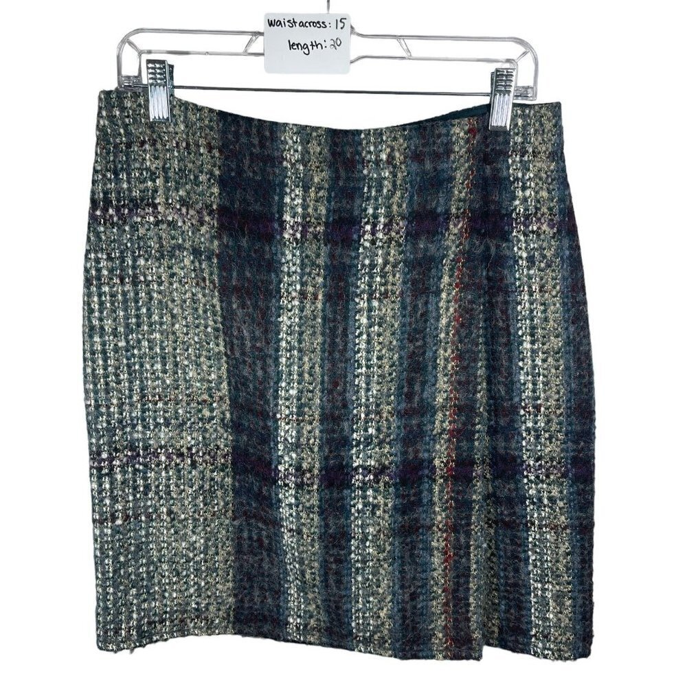Lands End Wool Blend Mini Skirt Size 8 Faux Wrap Womens Academia Multicolor‎